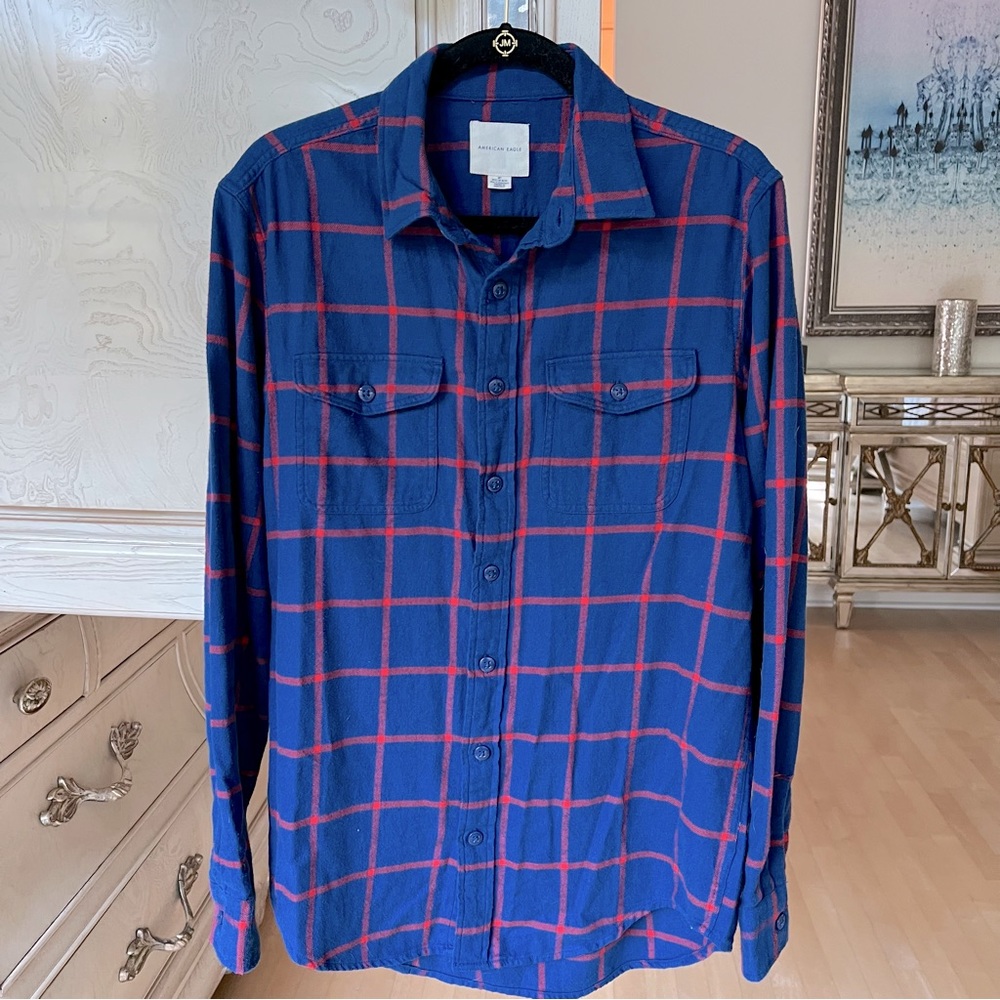 American Eagle Plaid Flannel Long Sleeve Button Down Shirt - Picture 1 of 8